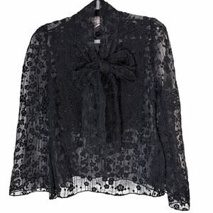 VTG Rose collection sheer lace black poet collar bell sleeve black blouse large